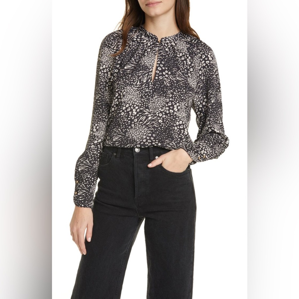 Joie Shauna Blouse in Caviar Mixed Animal Print NWT